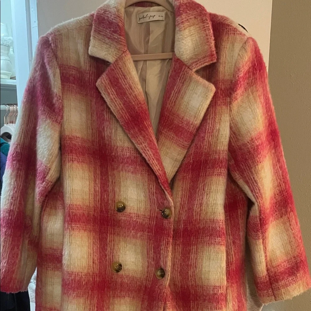 Petal and pup Pink and Cream Plaid Pea Coat - Picture 8 of 9